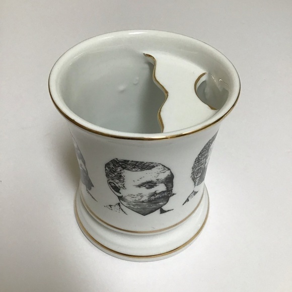 Mustached Men Shaving Mug Knobler Japan Mid Century Barber Razor Brush Vintage - Picture 12 of 13